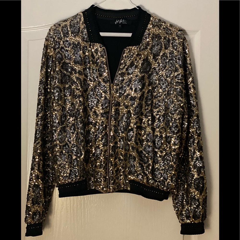 Jeff gallana leopard sequin jacket SIZE 1 fits xs/smal